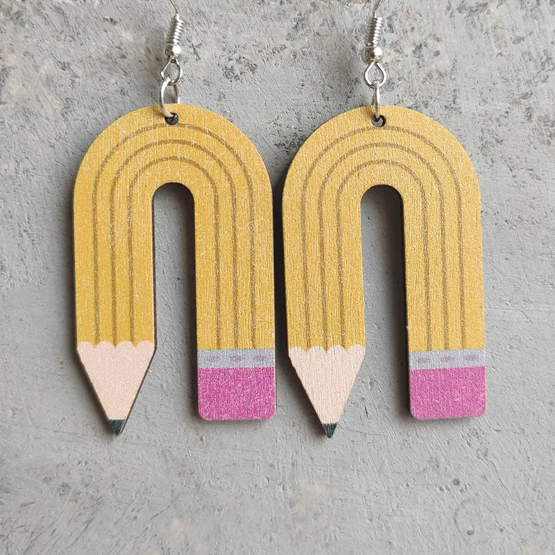 Wholesale leopard print pencil teacher wooden earrings