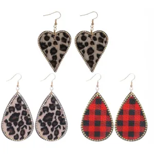 Wholesale Leopard Print Rhinestone Embellished Heart Drop Earrings