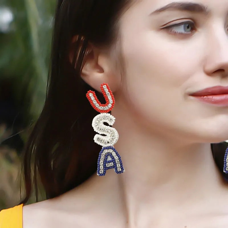 Wholesale Letter USA Independence Day Rice Bead Earrings