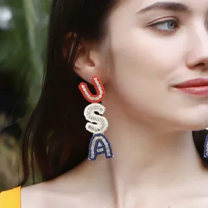 Wholesale Letter USA Independence Day Rice Bead Earrings