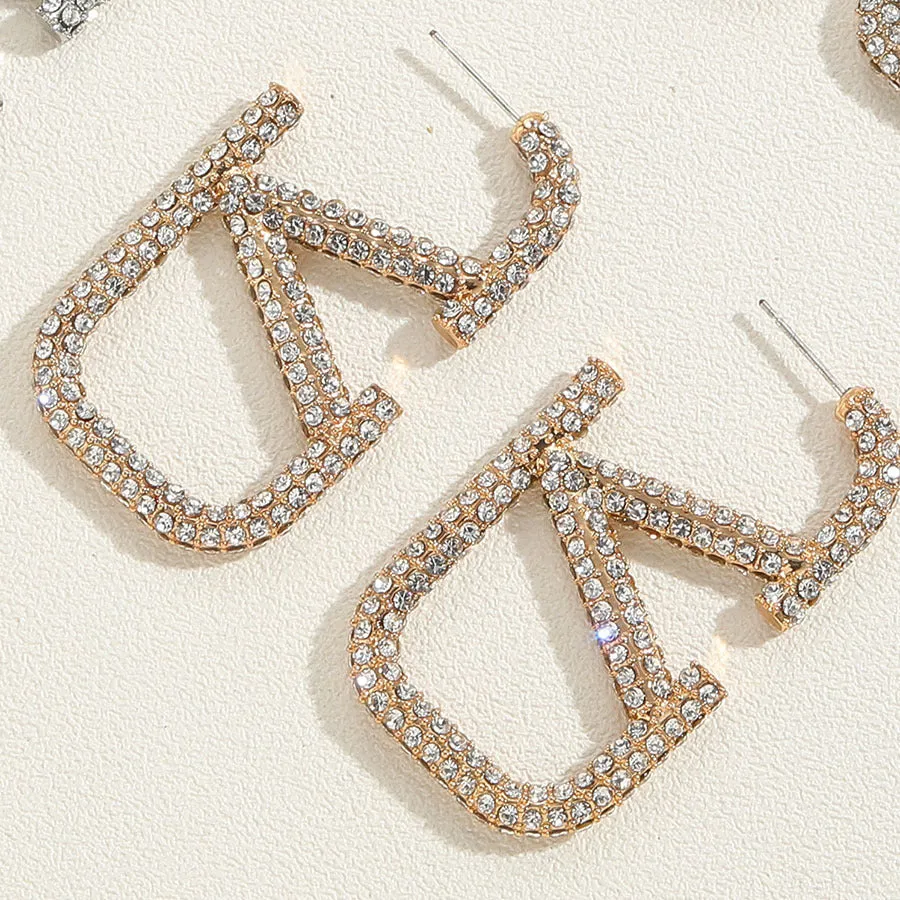 Wholesale Letter V Full Diamond Alloy Letter Stud Earrings
