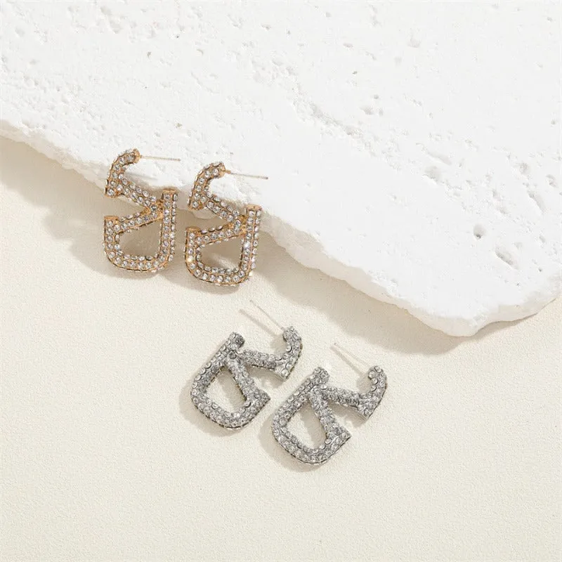 Wholesale Letter V Full Diamond Alloy Letter Stud Earrings