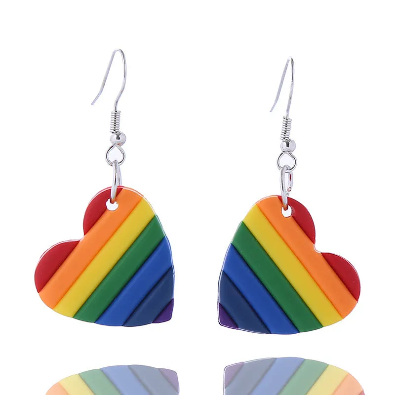 Wholesale LGBT Rainbow Pin Chain Geometric Love Earrings