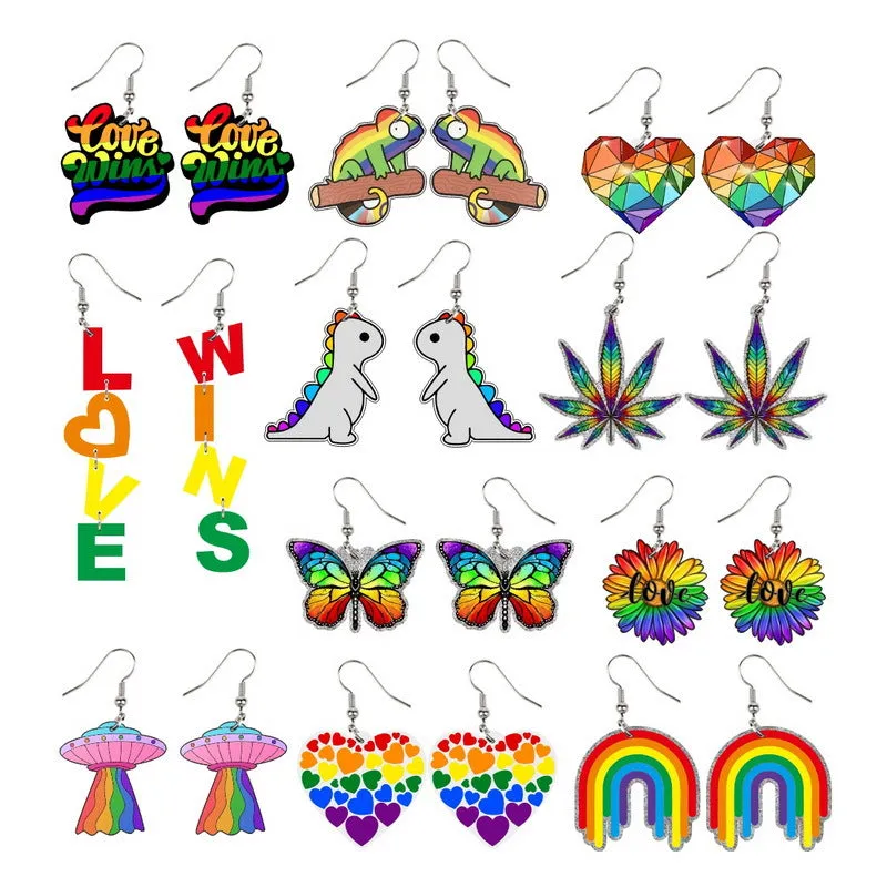 Wholesale LGBT Rainbow Pride Month Butterfly Sunflower Acrylic Earrings
