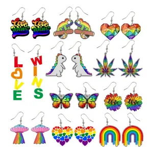 Wholesale LGBT Rainbow Pride Month Butterfly Sunflower Acrylic Earrings