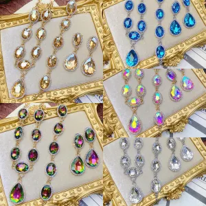 Wholesale Light Luxury Diamond Crystal Gemstone Water Drop Necklace Earrings Bracelet Three Sets