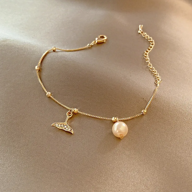 Wholesale Light Luxury Internet Celebrity Fashion Personalized Trendy Bracelet Temperament All-match Simple Pearl Bracelet Geometric Niche Bracelet