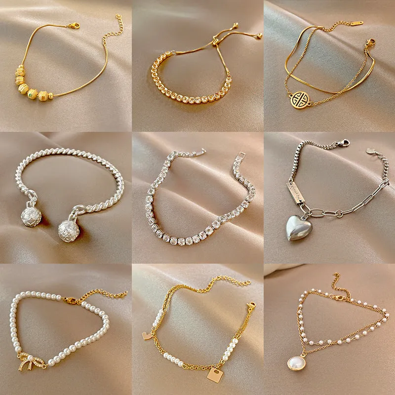 Wholesale Light Luxury Internet Celebrity Fashion Personalized Trendy Bracelet Temperament All-match Simple Pearl Bracelet Geometric Niche Bracelet