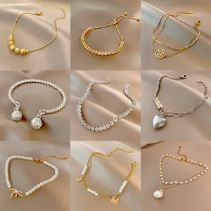 Wholesale Light Luxury Internet Celebrity Fashion Personalized Trendy Bracelet Temperament All-match Simple Pearl Bracelet Geometric Niche Bracelet