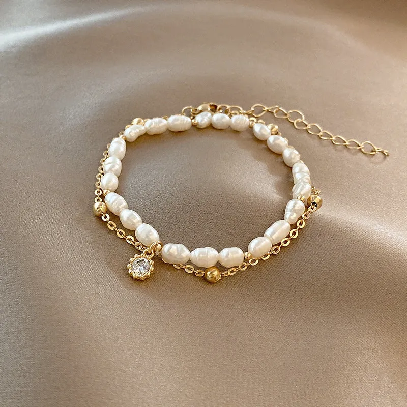 Wholesale Light Luxury Internet Celebrity Fashion Personalized Trendy Bracelet Temperament All-match Simple Pearl Bracelet Geometric Niche Bracelet