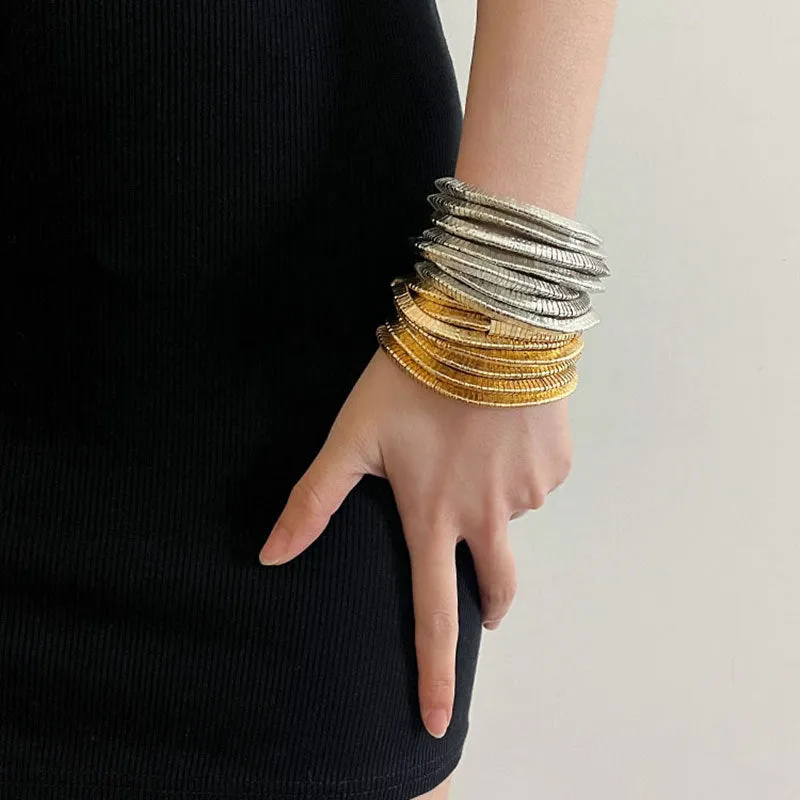 Wholesale Light Luxury Multi-layer Gold and Silver Stacked Stretch Bracelet Women's Niche High-end Retro Autumn and Winter Bracelet