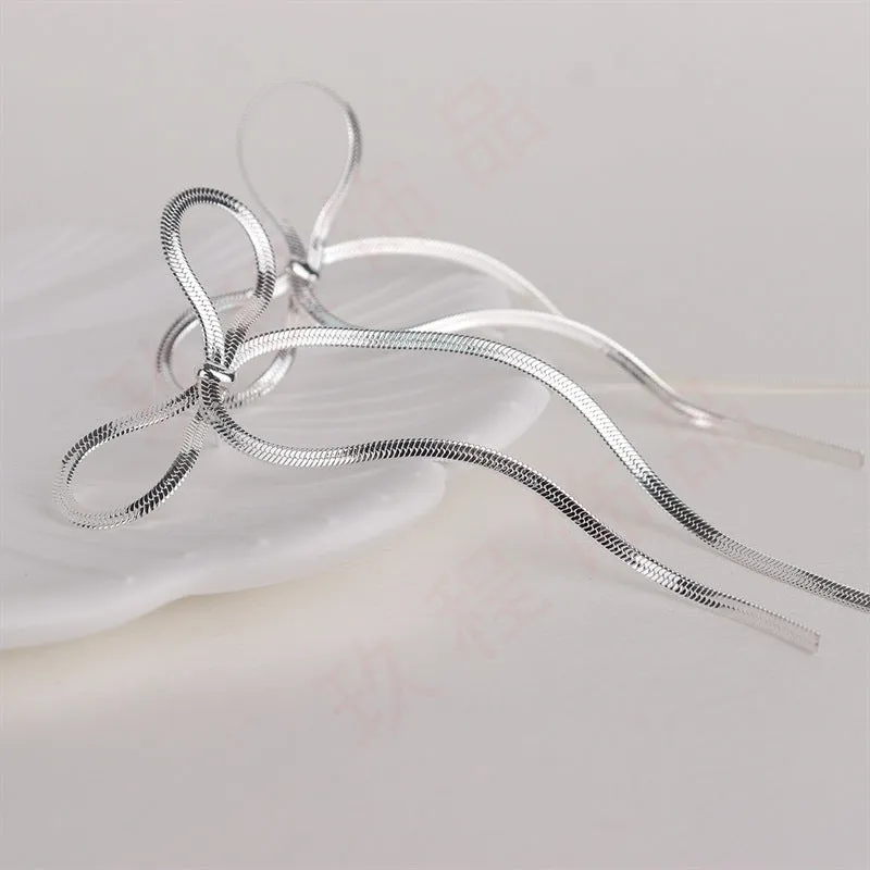 Wholesale Lightweight Stainless Steel Bowknot Blade Chain Earrings
