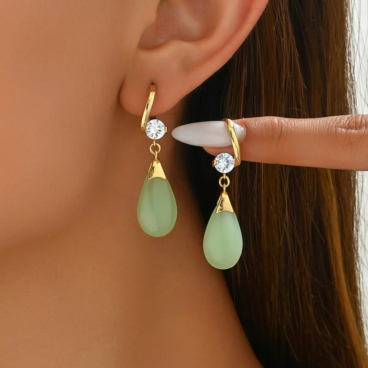 Wholesale Literary Retro Palace Style Chinese Auspicious Clouds Inlaid with Jade High-end Versatile Design Earrings