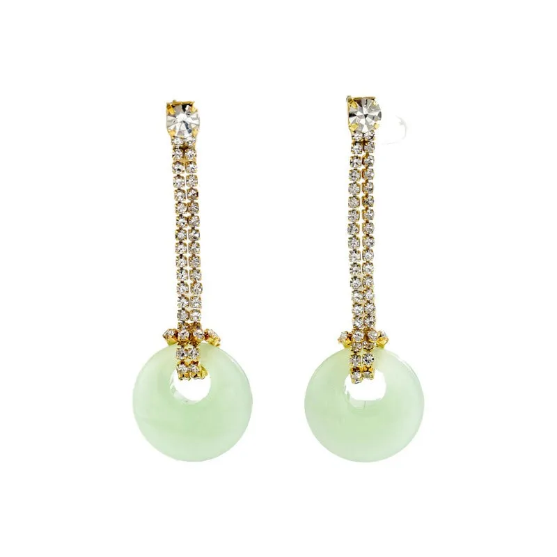 Wholesale Literary Retro Palace Style Chinese Auspicious Clouds Inlaid with Jade High-end Versatile Design Earrings