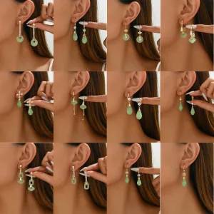 Wholesale Literary Retro Palace Style Chinese Auspicious Clouds Inlaid with Jade High-end Versatile Design Earrings