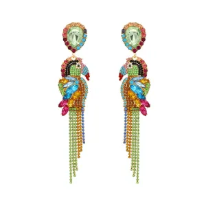 Wholesale Long Alloy Diamond Parrot Tassel Earrings