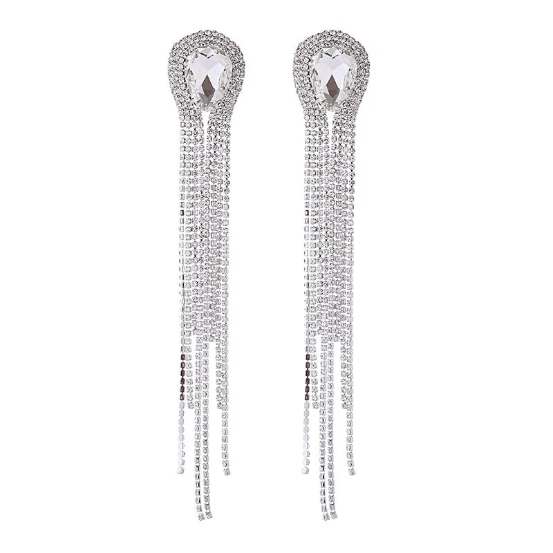 Wholesale Long Alloy Glass Diamond Drop Shape Earrings