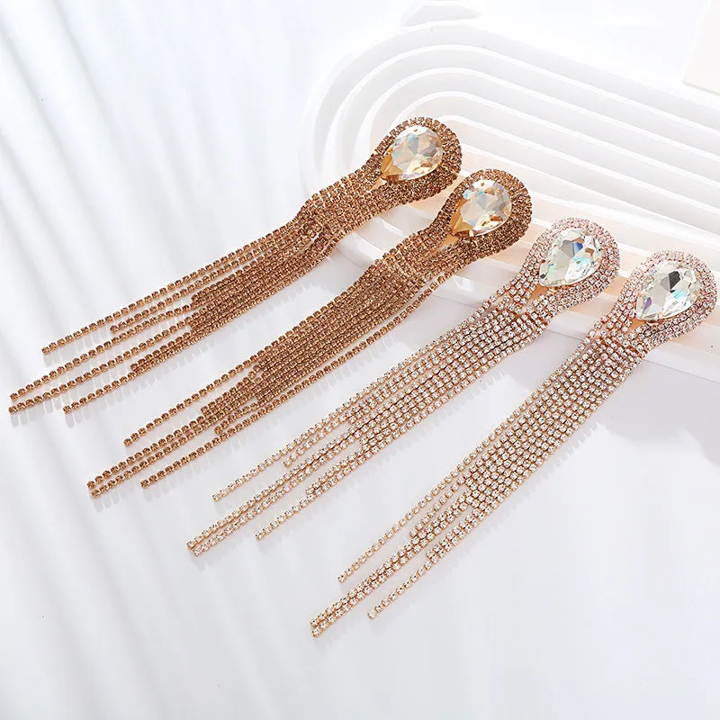 Wholesale Long Alloy Glass Diamond Drop Shape Earrings
