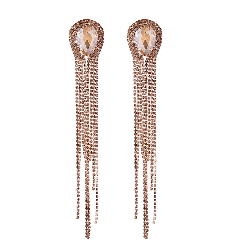 Wholesale Long Alloy Glass Diamond Drop Shape Earrings