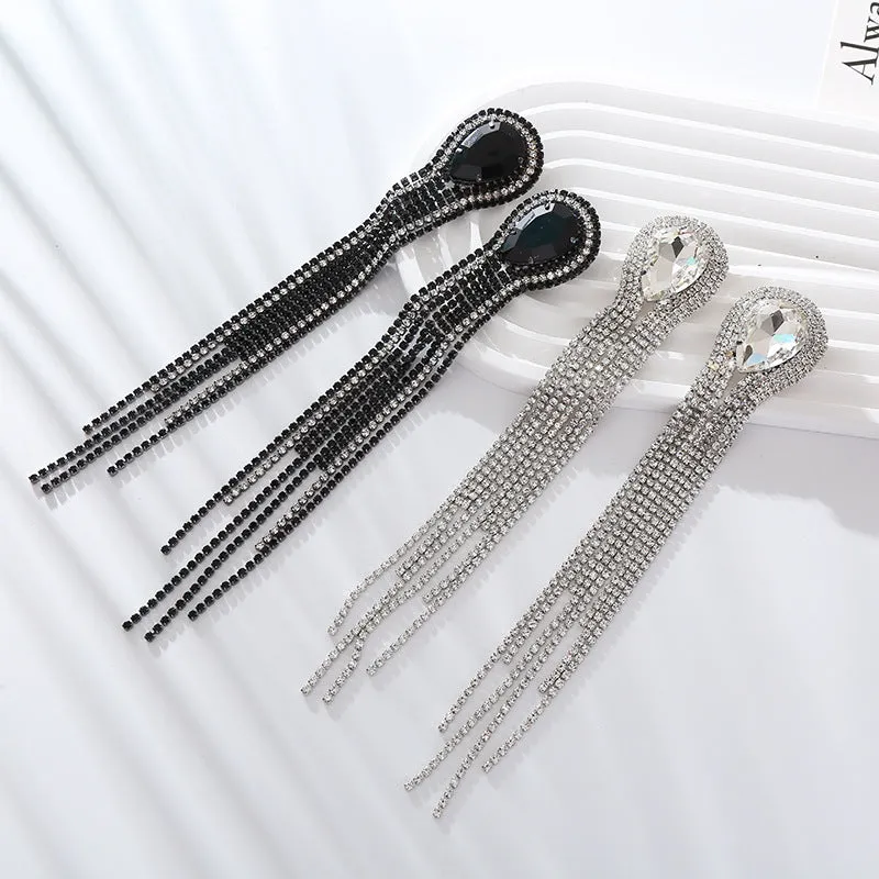 Wholesale Long Alloy Glass Diamond Drop Shape Earrings