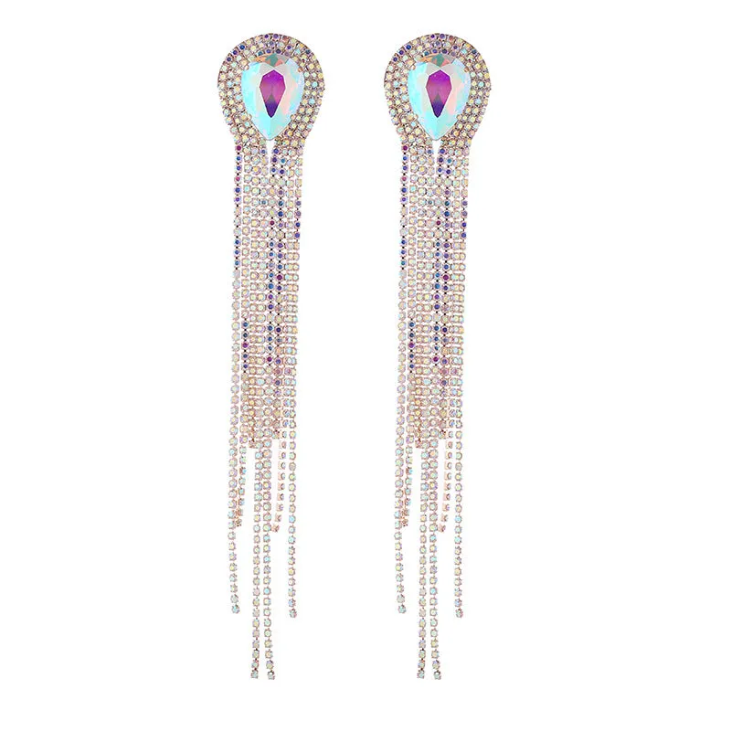 Wholesale Long Alloy Glass Diamond Drop Shape Earrings