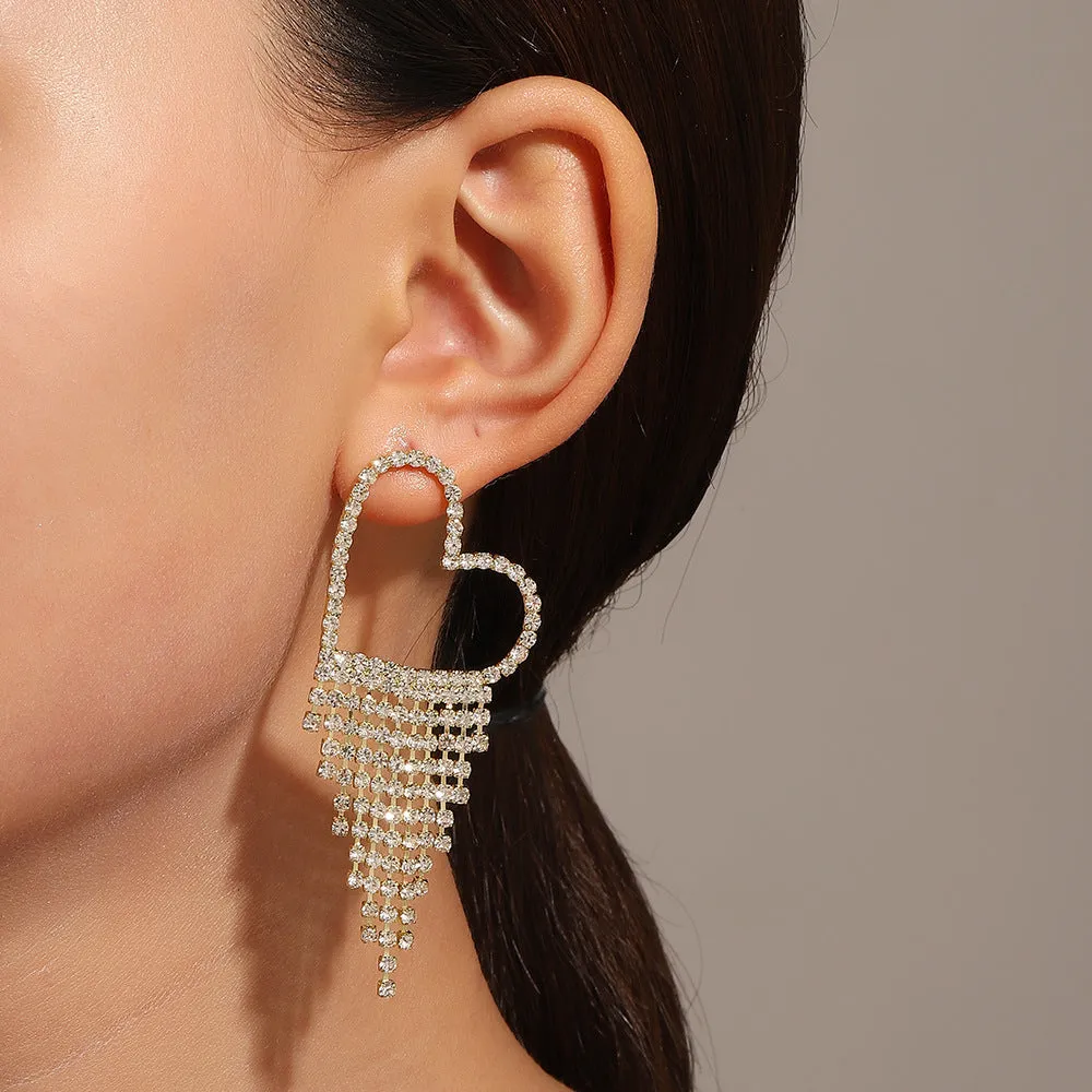 Wholesale Long Diamond Tassel Butterfly Heart Copper Earrings
