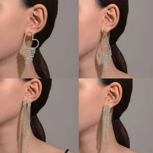 Wholesale Long Diamond Tassel Butterfly Heart Copper Earrings