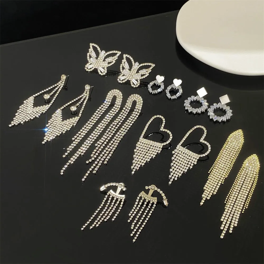 Wholesale Long Diamond Tassel Butterfly Heart Copper Earrings