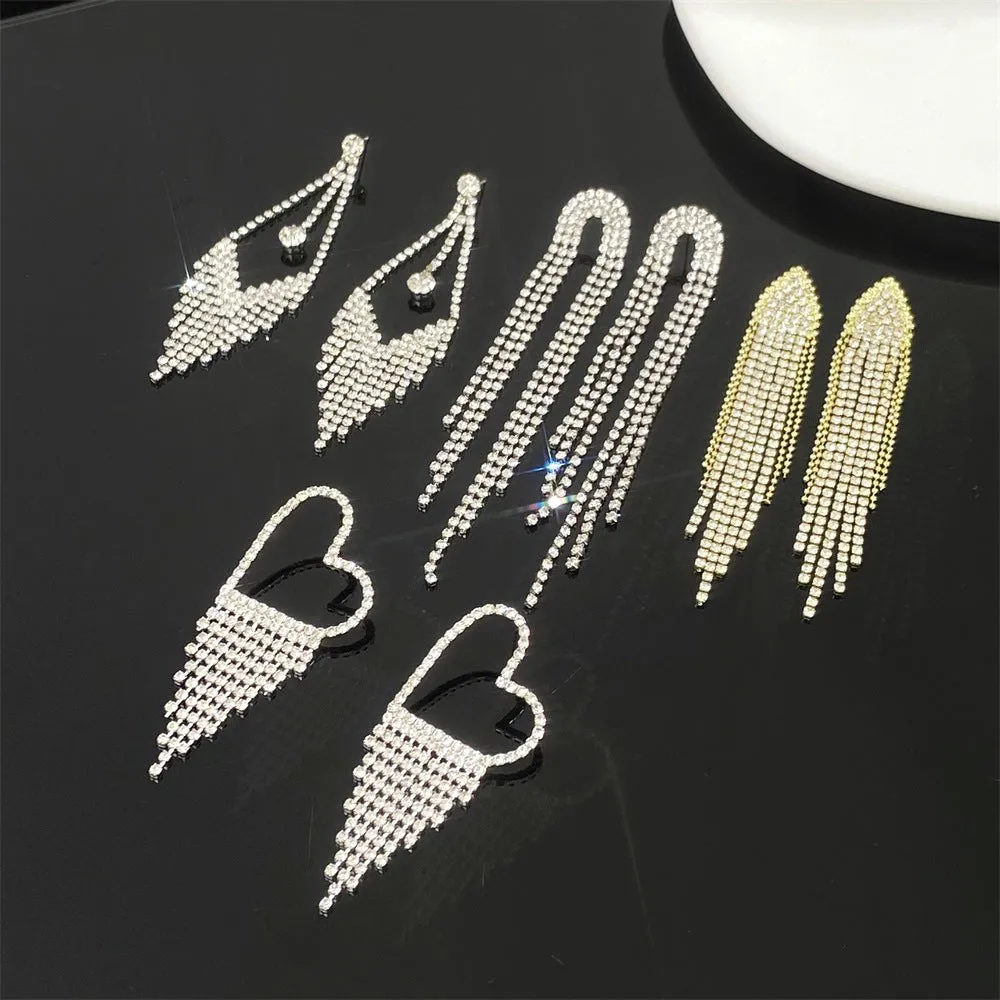 Wholesale Long Diamond Tassel Butterfly Heart Copper Earrings