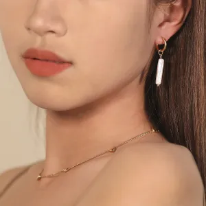 Wholesale Long Geometric Stainless Steel Pearl Earrings