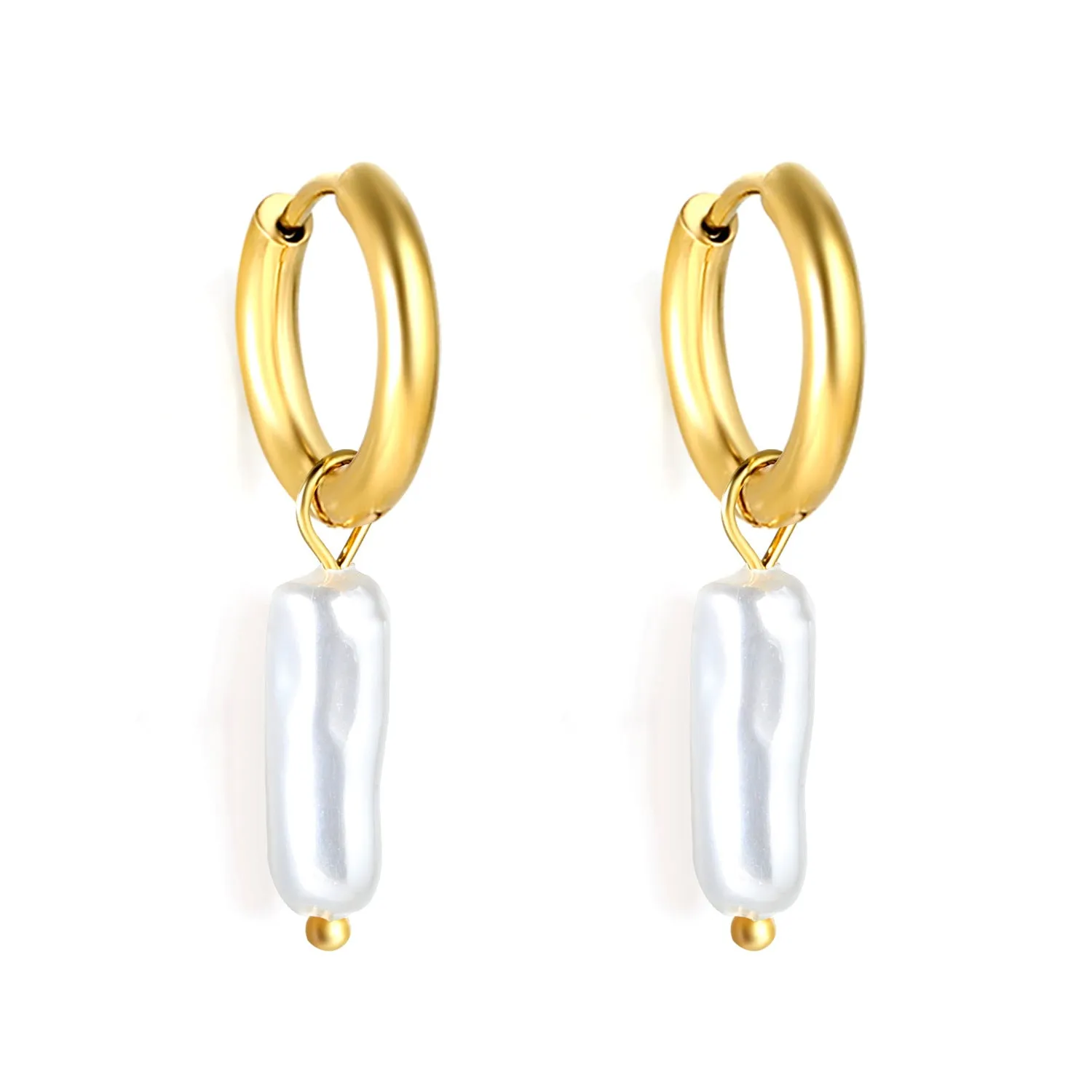 Wholesale Long Geometric Stainless Steel Pearl Earrings