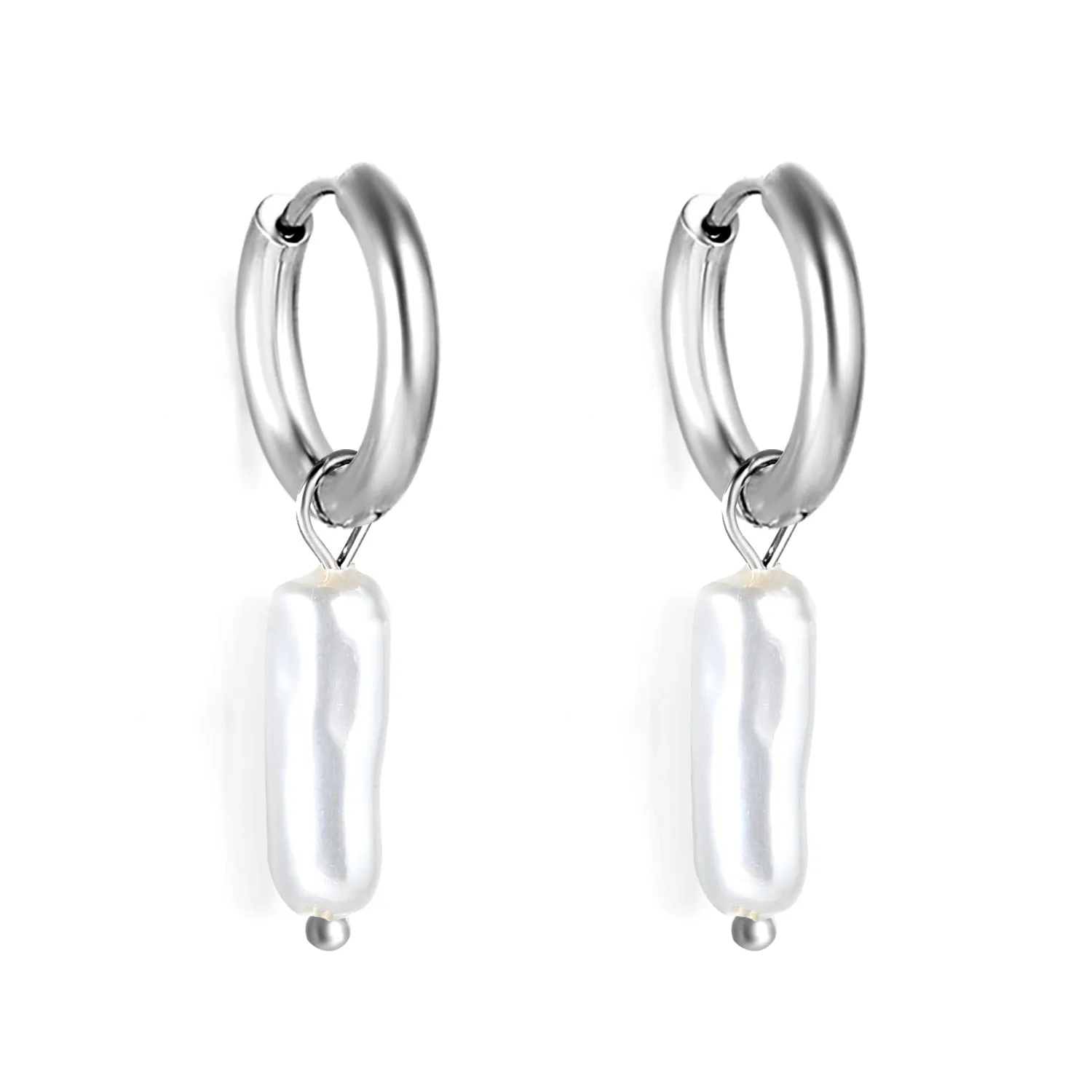 Wholesale Long Geometric Stainless Steel Pearl Earrings