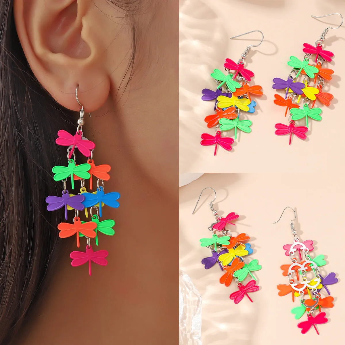 Wholesale Long Hollow Butterfly Iron Earrings