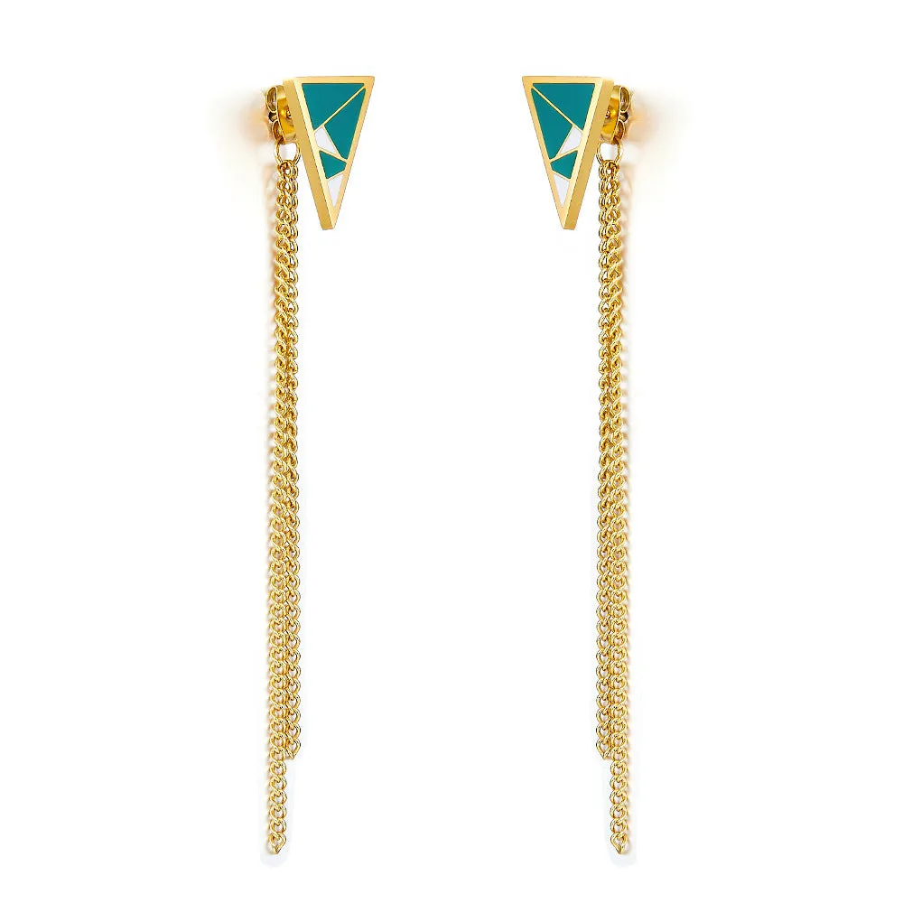 Wholesale Long Stainless Steel Chain Niche Retro Geometric Tassel Earrings