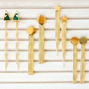 Wholesale Long Stainless Steel Chain Niche Retro Geometric Tassel Earrings