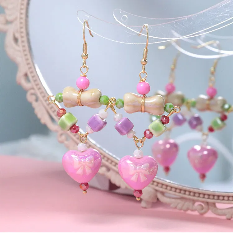 Wholesale Love Bow Beaded Acrylic Ear Hooks