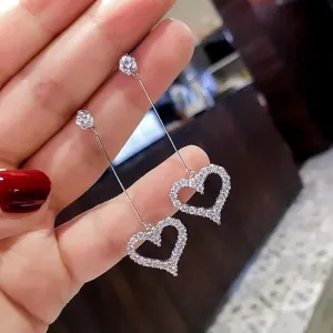 Wholesale Love Earrings Peach Heart Long Tassel Full Diamond Love Earrings