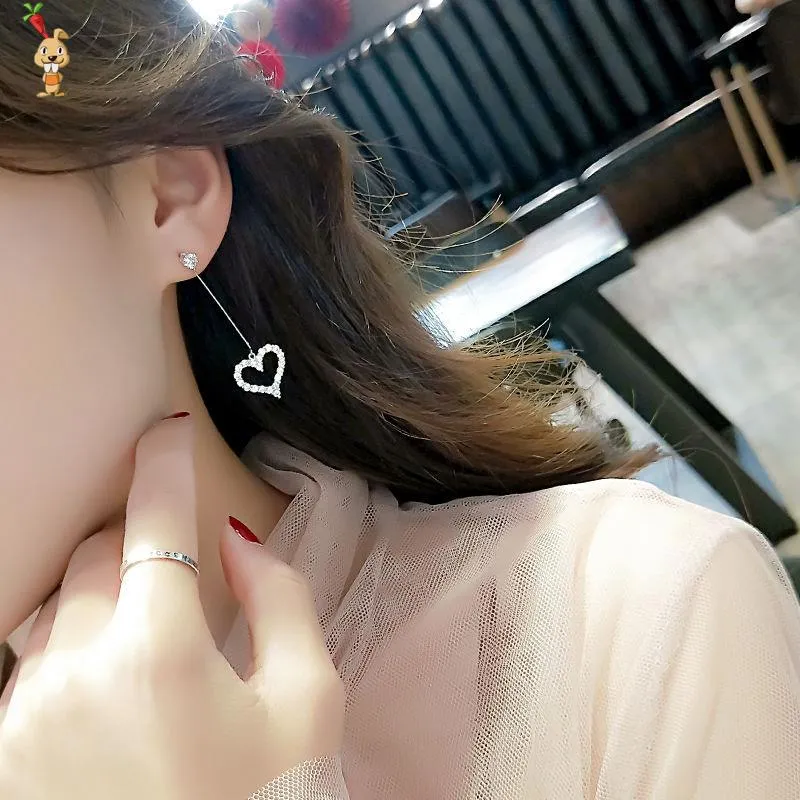 Wholesale Love Earrings Peach Heart Long Tassel Full Diamond Love Earrings