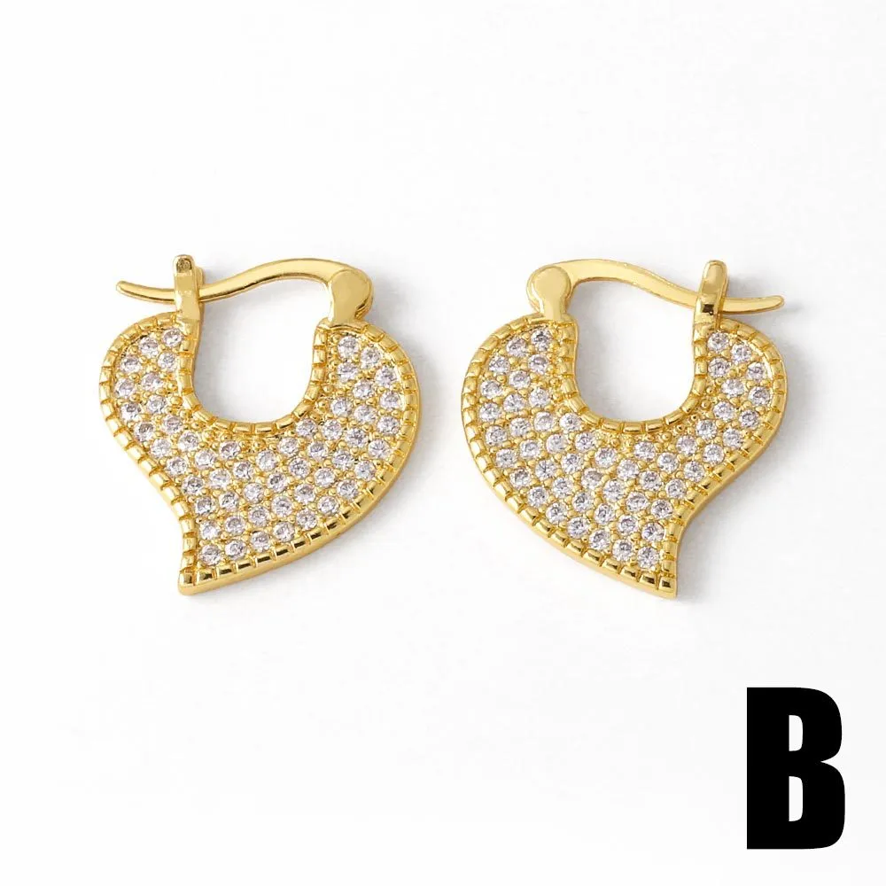 Wholesale Love Heart Copper Plated Real Gold Full Zircon Earrings