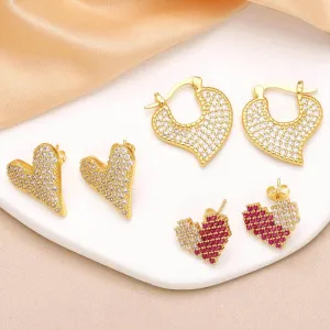 Wholesale Love Heart Copper Plated Real Gold Full Zircon Earrings