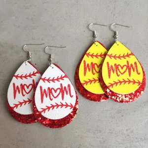 Wholesale Love Letter Mom Baseball Leather Earrings