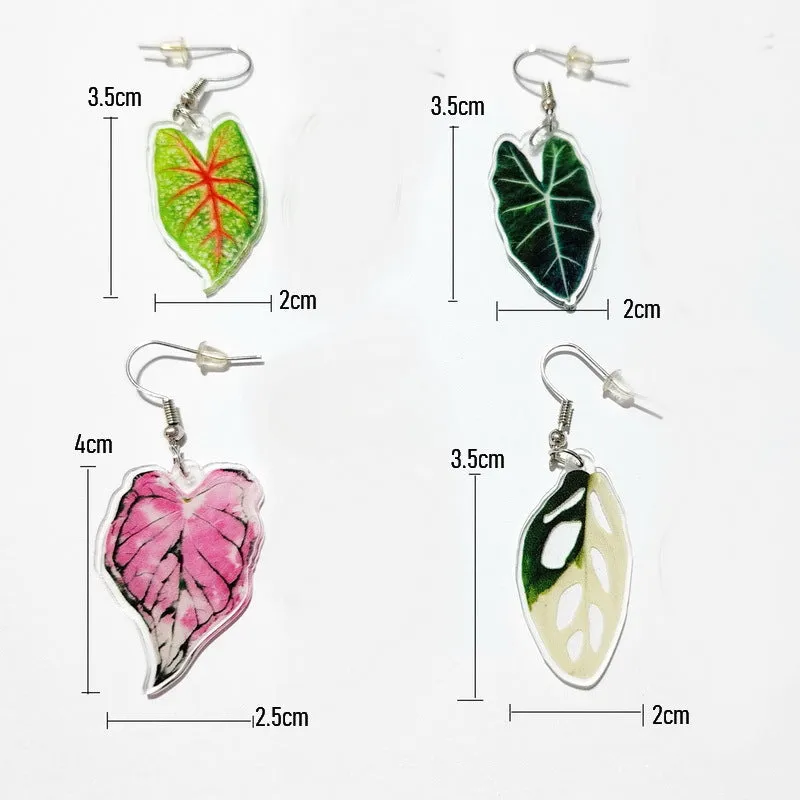 Wholesale Love Pink Leaf Turtle Back Leaf Acrylic Earrings