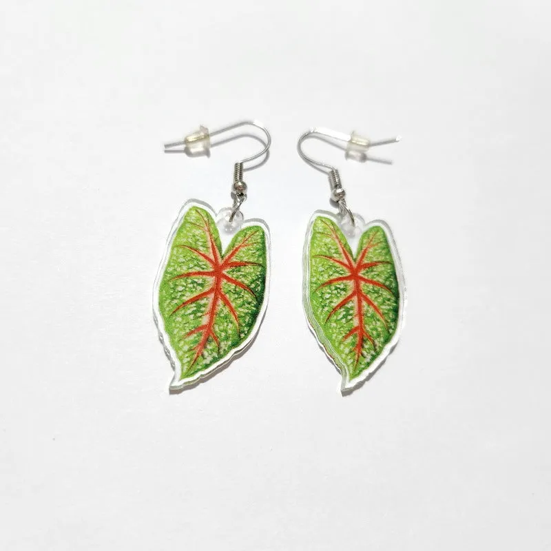 Wholesale Love Pink Leaf Turtle Back Leaf Acrylic Earrings