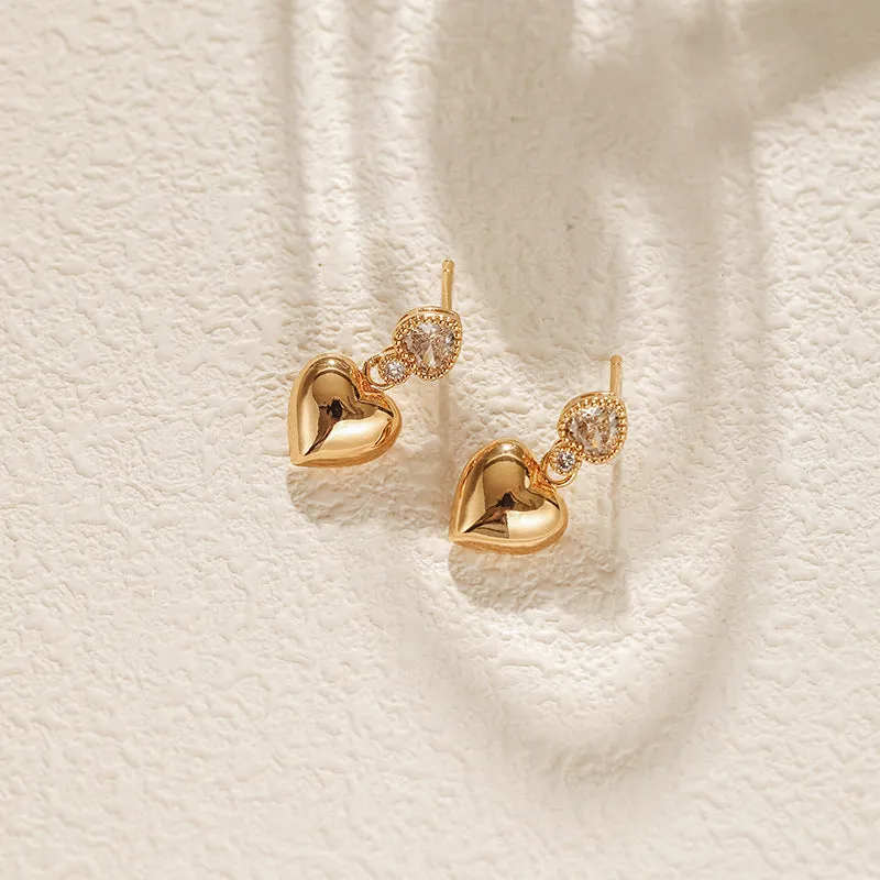 Wholesale Love S925 Silver Needle Inlaid Zircon Gold Plated Earrings