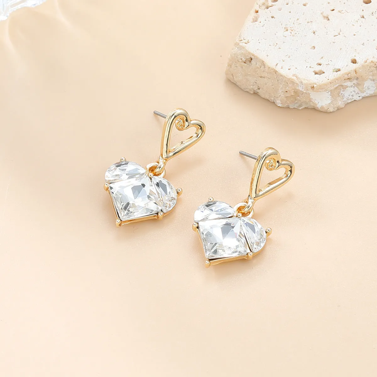 Wholesale Love Shaped Earrings Exaggerated Colored Diamond Earrings