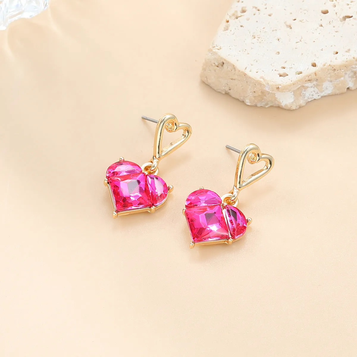 Wholesale Love Shaped Earrings Exaggerated Colored Diamond Earrings