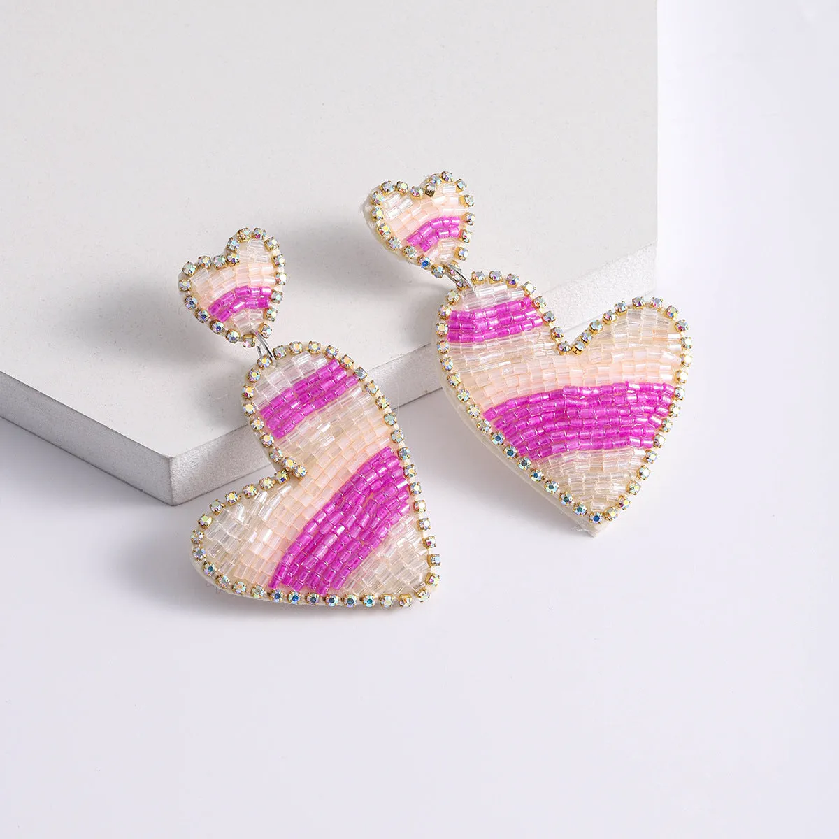 Wholesale Love Valentine's Day Fabric Diamond Handmade Rice Bead Earrings