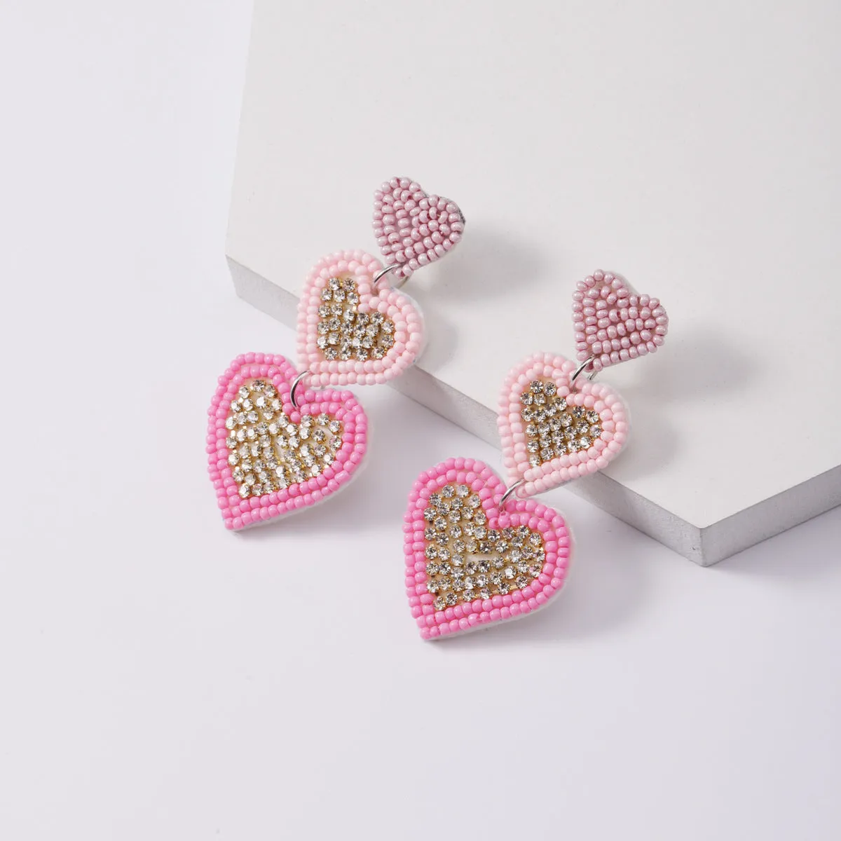 Wholesale Love Valentine's Day Fabric Diamond Handmade Rice Bead Earrings