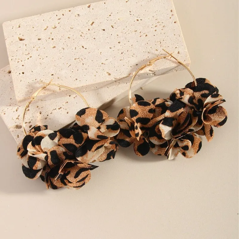 Wholesale Maillard Leopard Print Round Petal European and American Trendy Sweet and Cool High-end Earrings