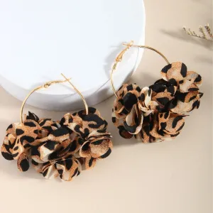 Wholesale Maillard Leopard Print Round Petal European and American Trendy Sweet and Cool High-end Earrings